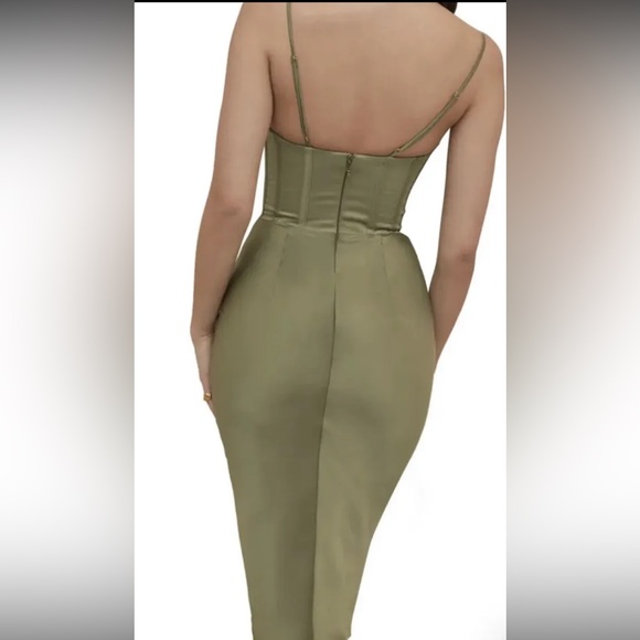 House of CB Olive green Satin Dress - Picture 3 of 8
